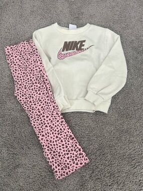 Nike Cream Pullover with Pink Leopard Swoosh and Pink Leopard Leggings